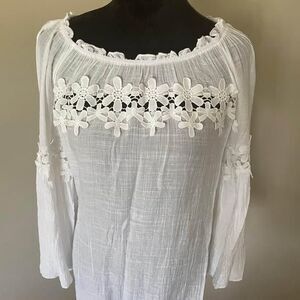 Boho Blouse Women's Size L Bell Sleeves Flower Arm Cut Outs Whimsy Fairy